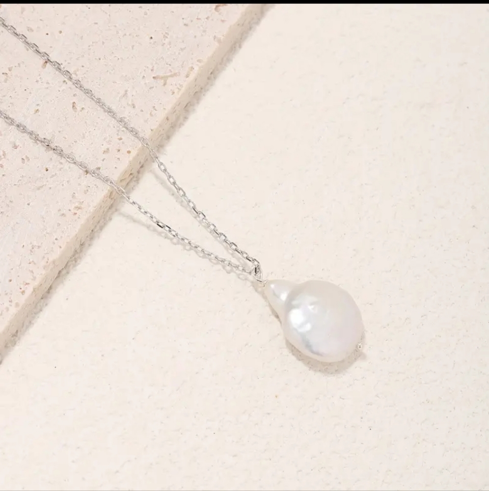 Baroque Style 925 Sterling Silver Irregular Shape Freshwater Pearl  Necklace. - Picture 5 of 5